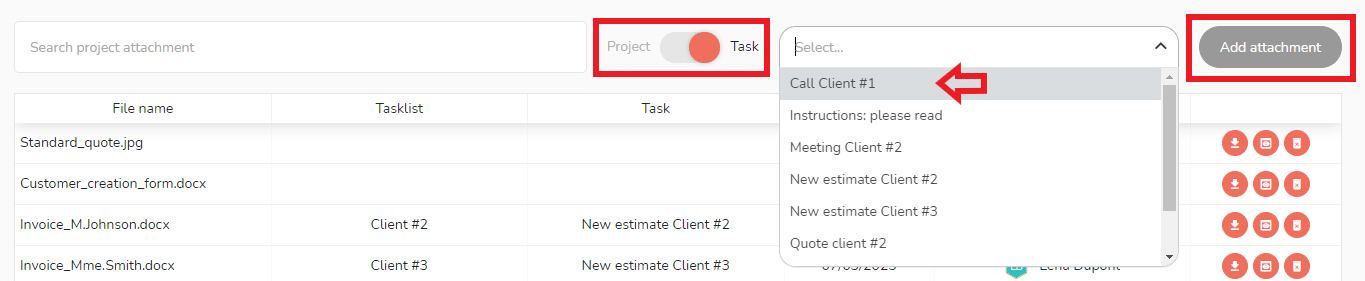 Procedure for adding an attachment to a task