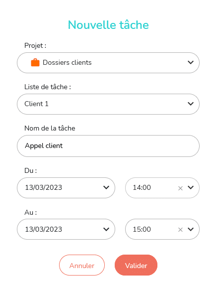 Fiche de création d'une tâche dans l'agenda de Beesbuy