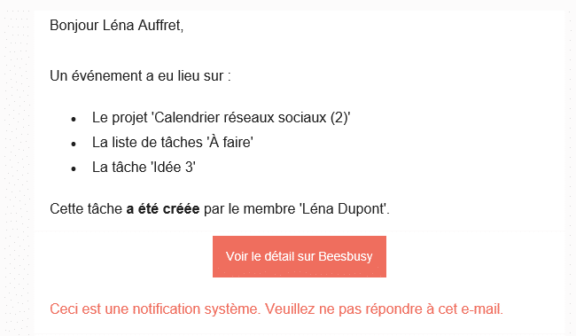 Notification par email Beesbusy
