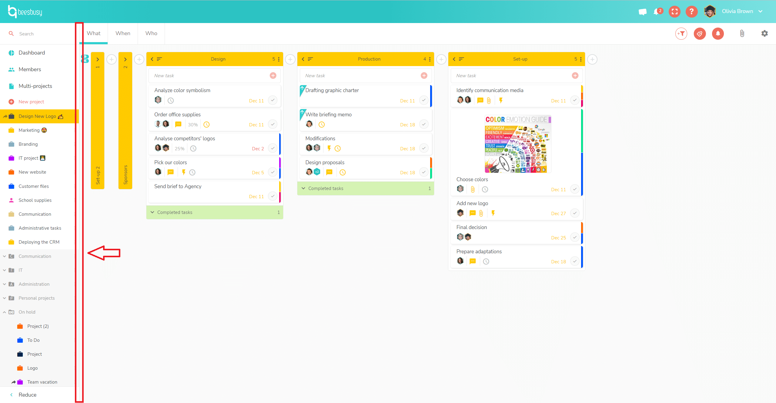 Select the border to change the width of the column