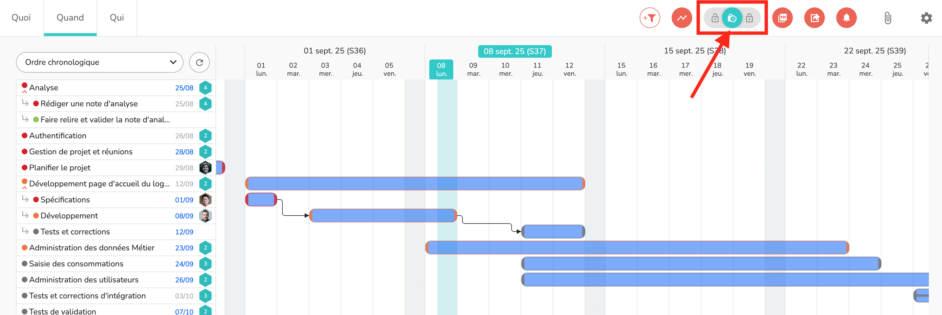Bouton cadenas pour verrouiller le planning