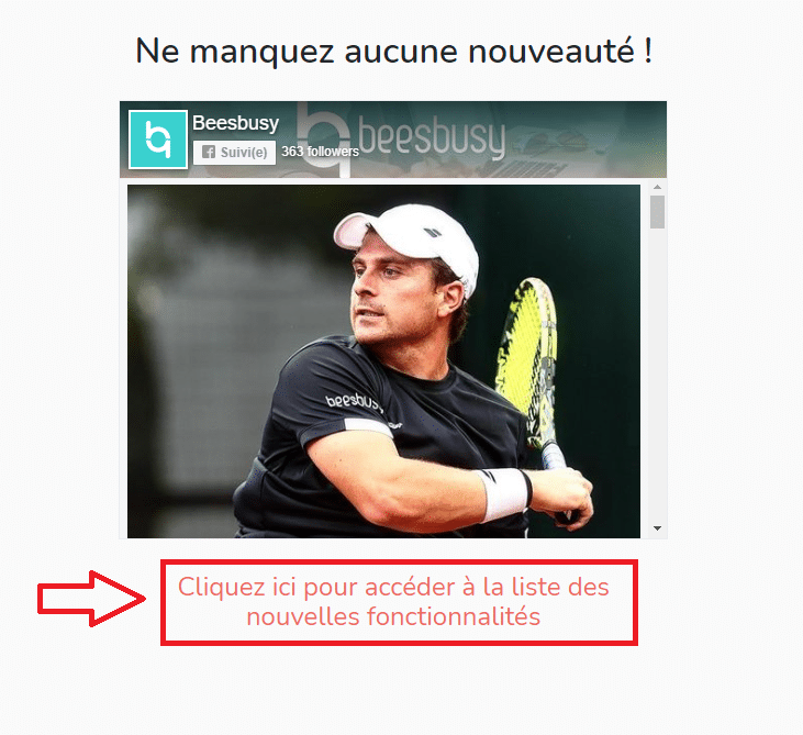URL projet partagé Nouveauté sur page d'accueil Beesbusy