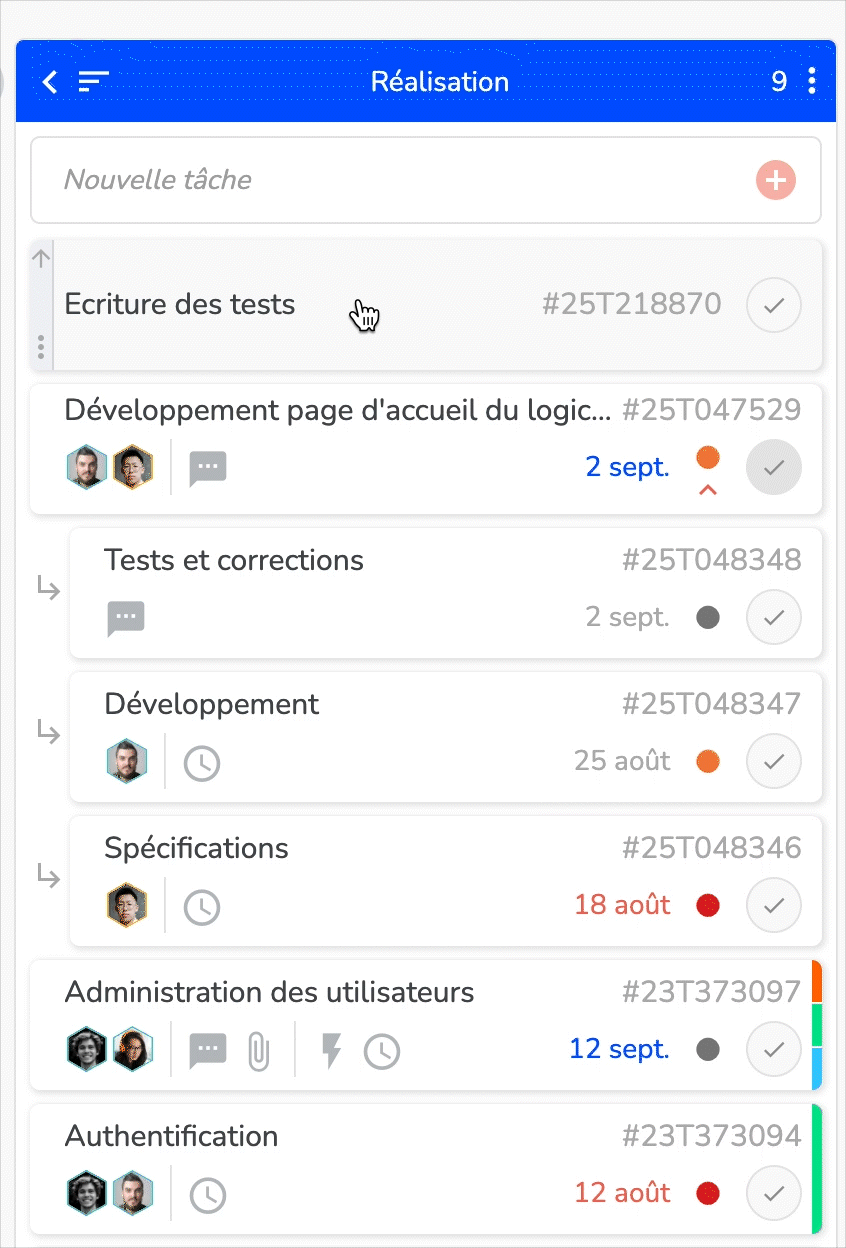 Image montrant la création d'une sous-tâche en glisser-déposer