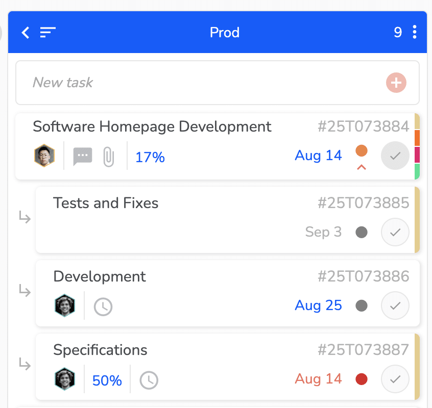New display of subtasks with arrows