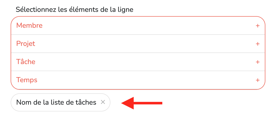 Element choisi pour être affiché en ligne dans le reporting