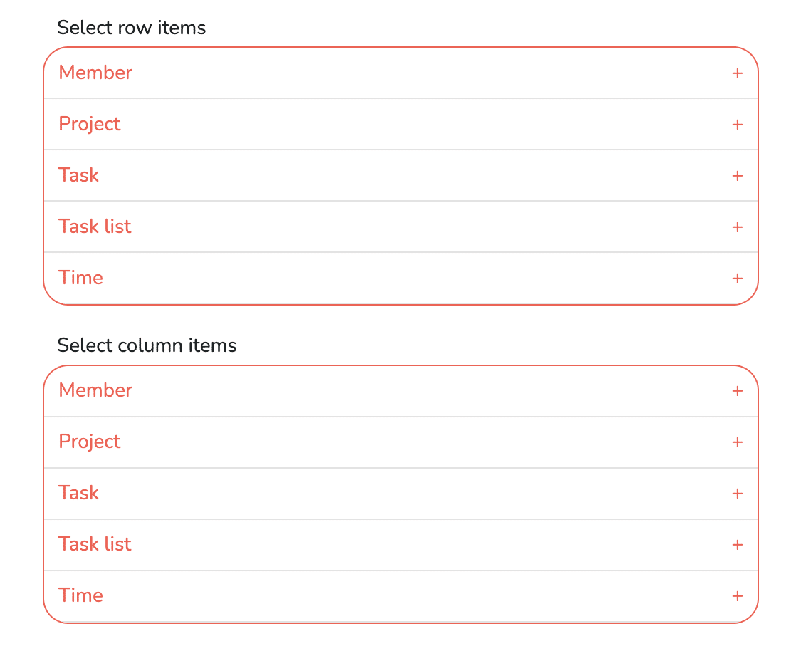 Settings to choose what you want to display in rows and in columns in your reporting