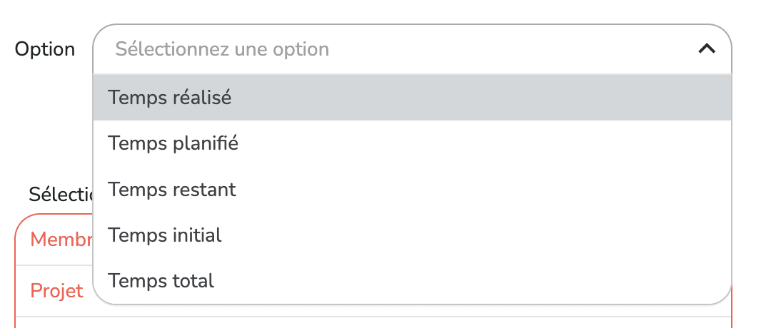 Choix d'une option pour les données de temps dans le reporting