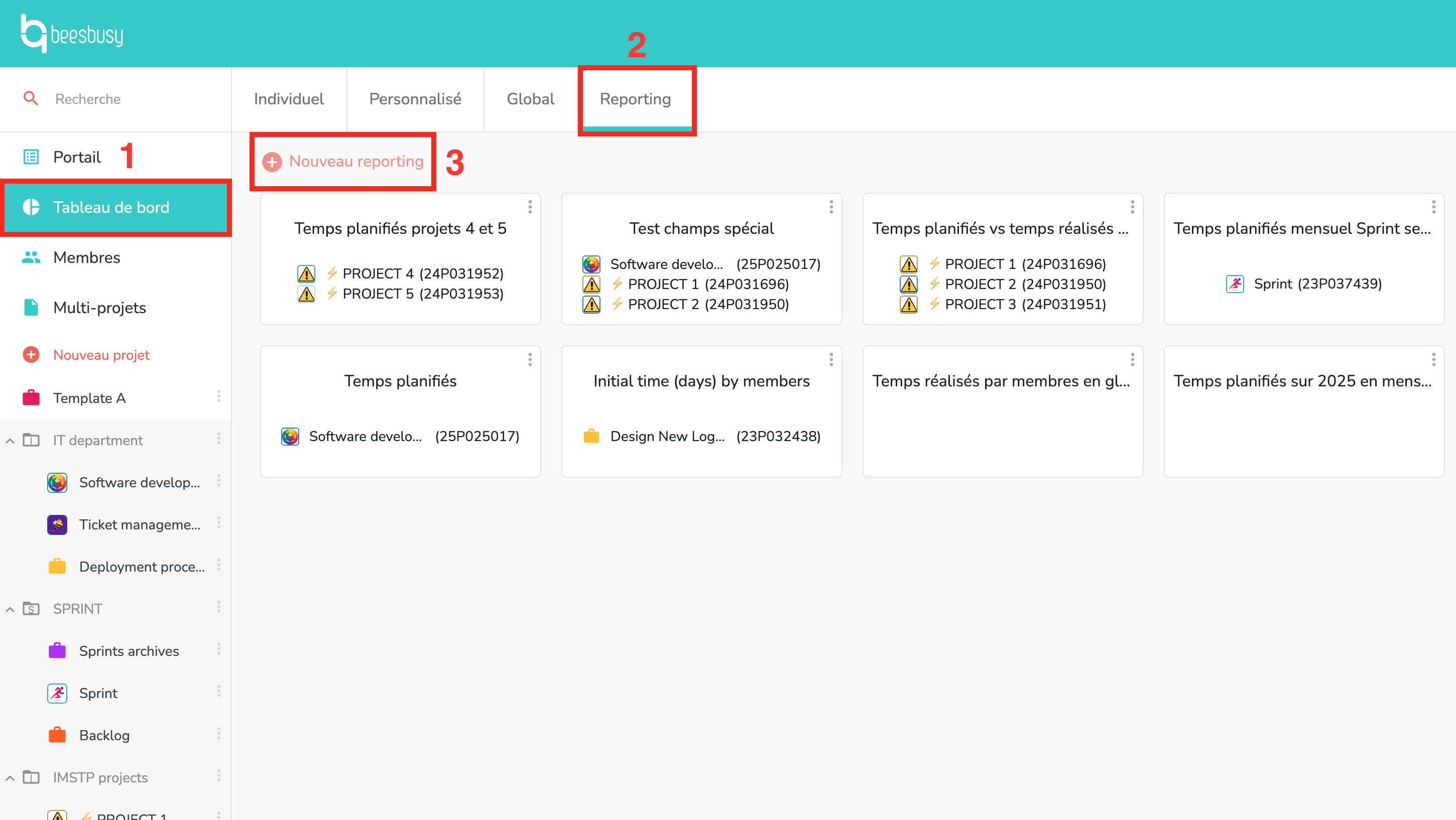 Bouton pour créer un reporting
