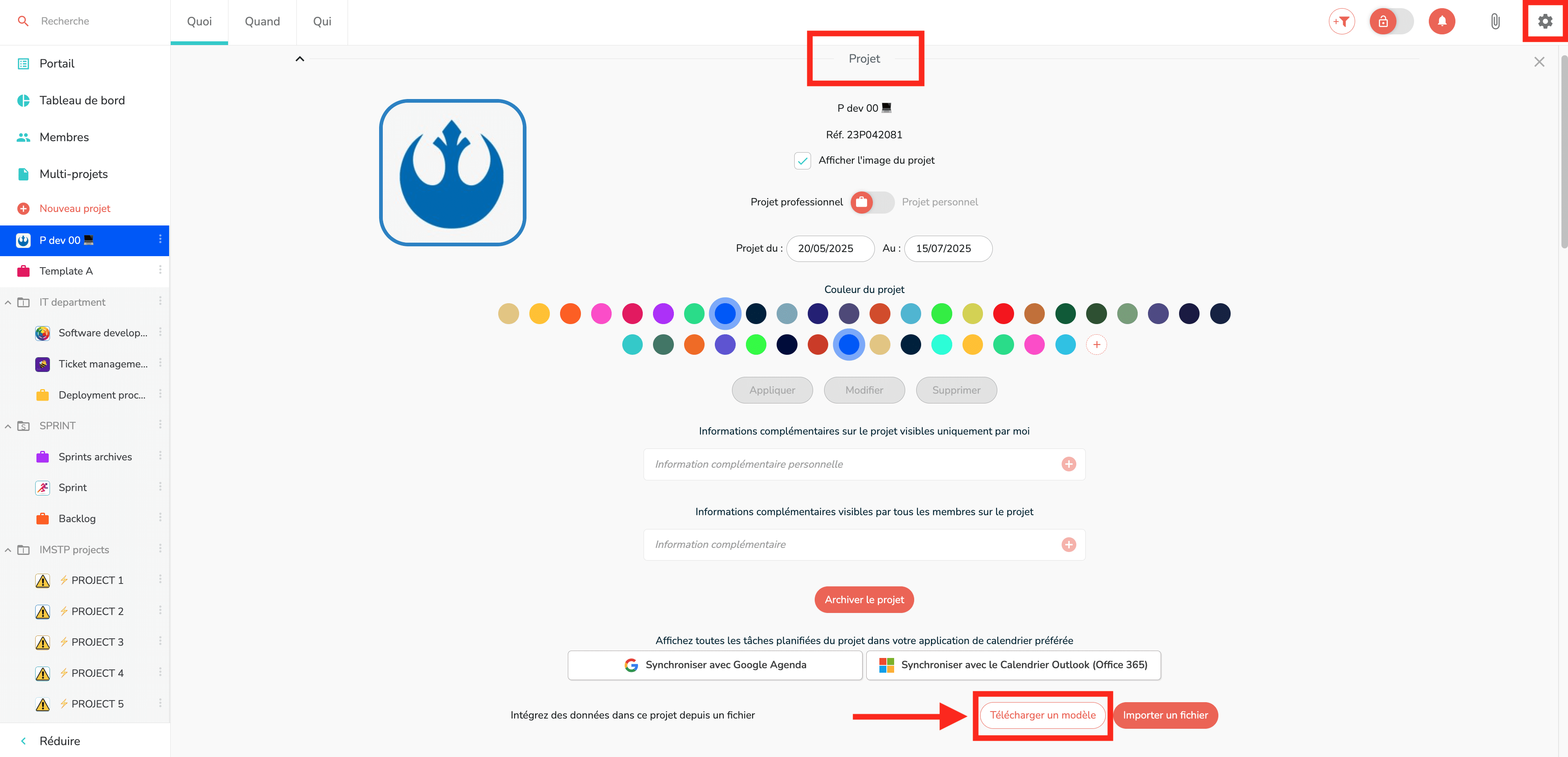Bouton de téléchargement du template