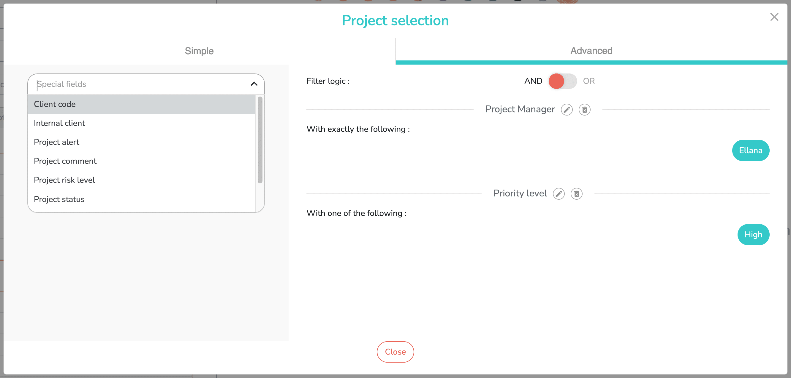 Reporting simple project selection