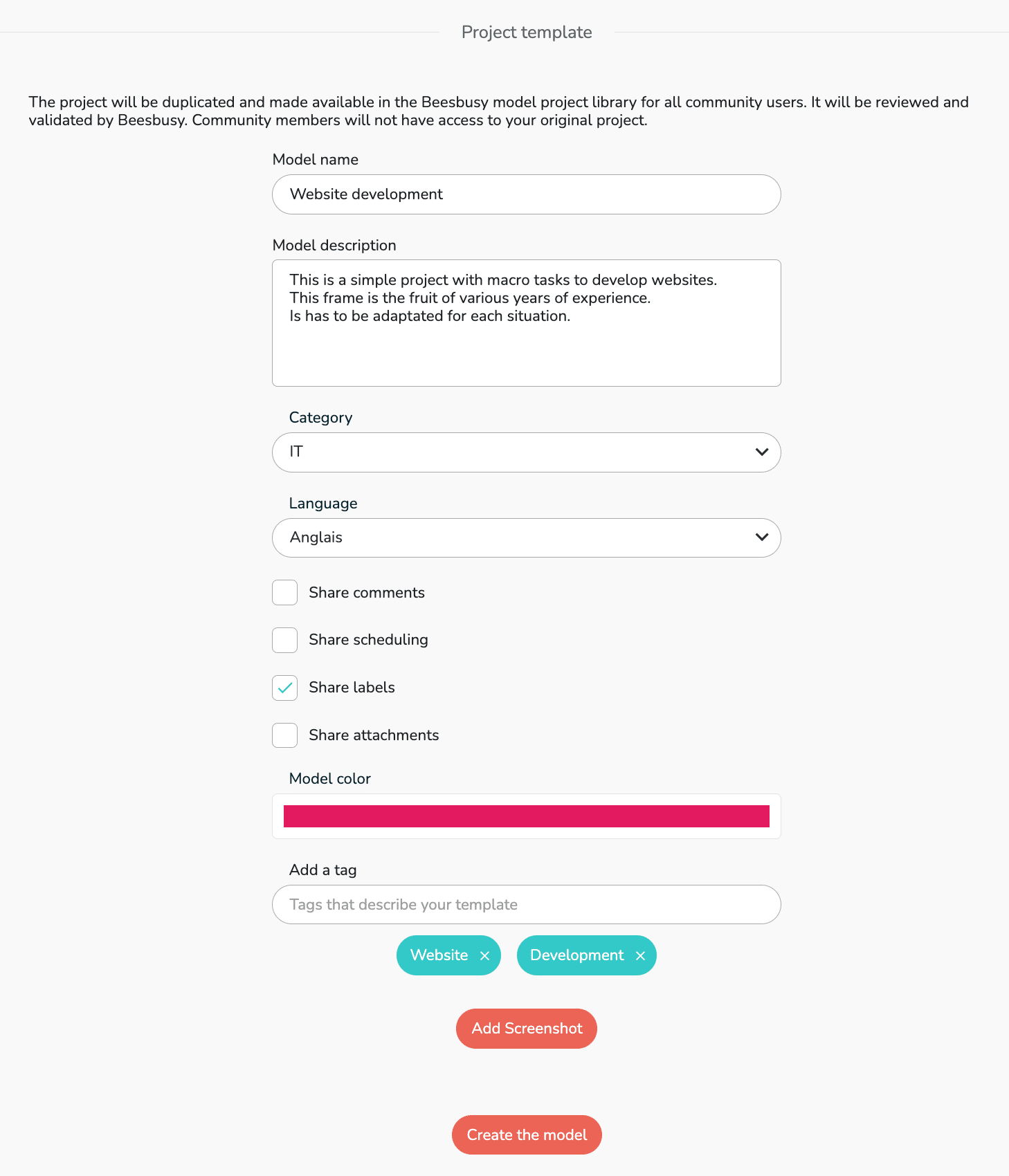 Qualifying a project before turning it into a template