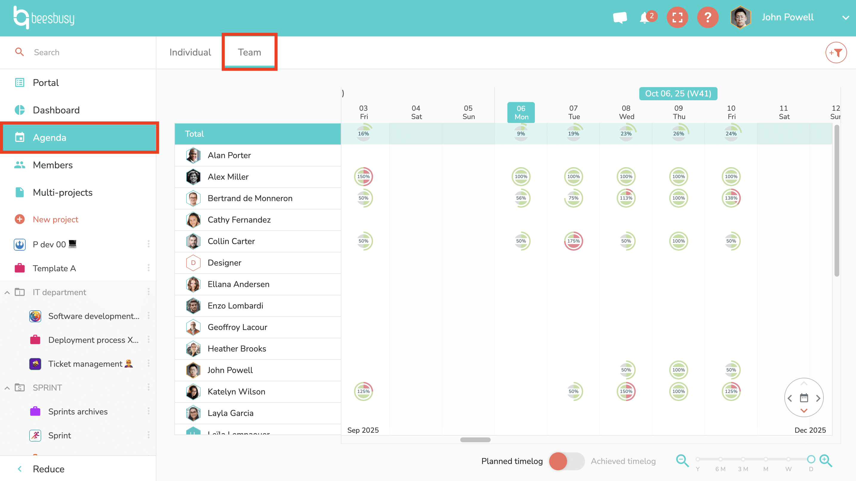 How to access the team's agenda view