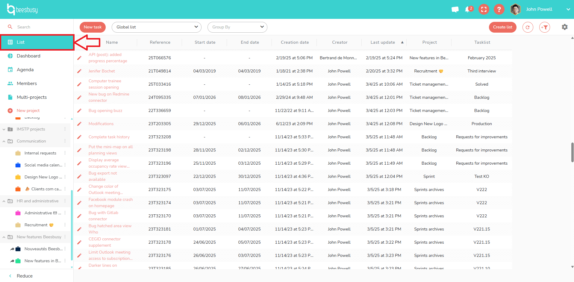 Overview of the List feature