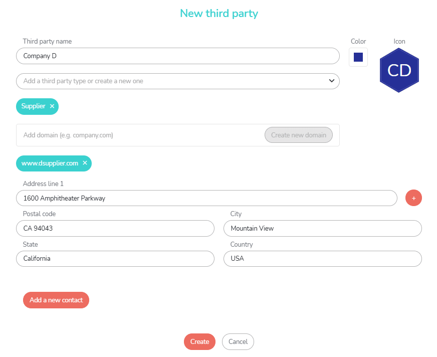 Window to create a new third party