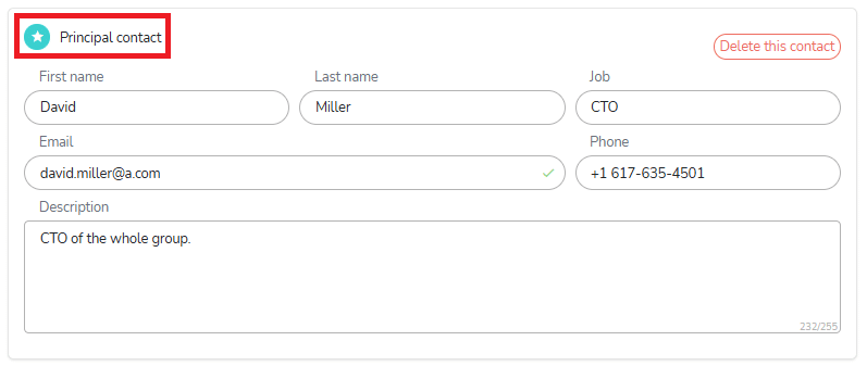 How to set up a contact as principal contact