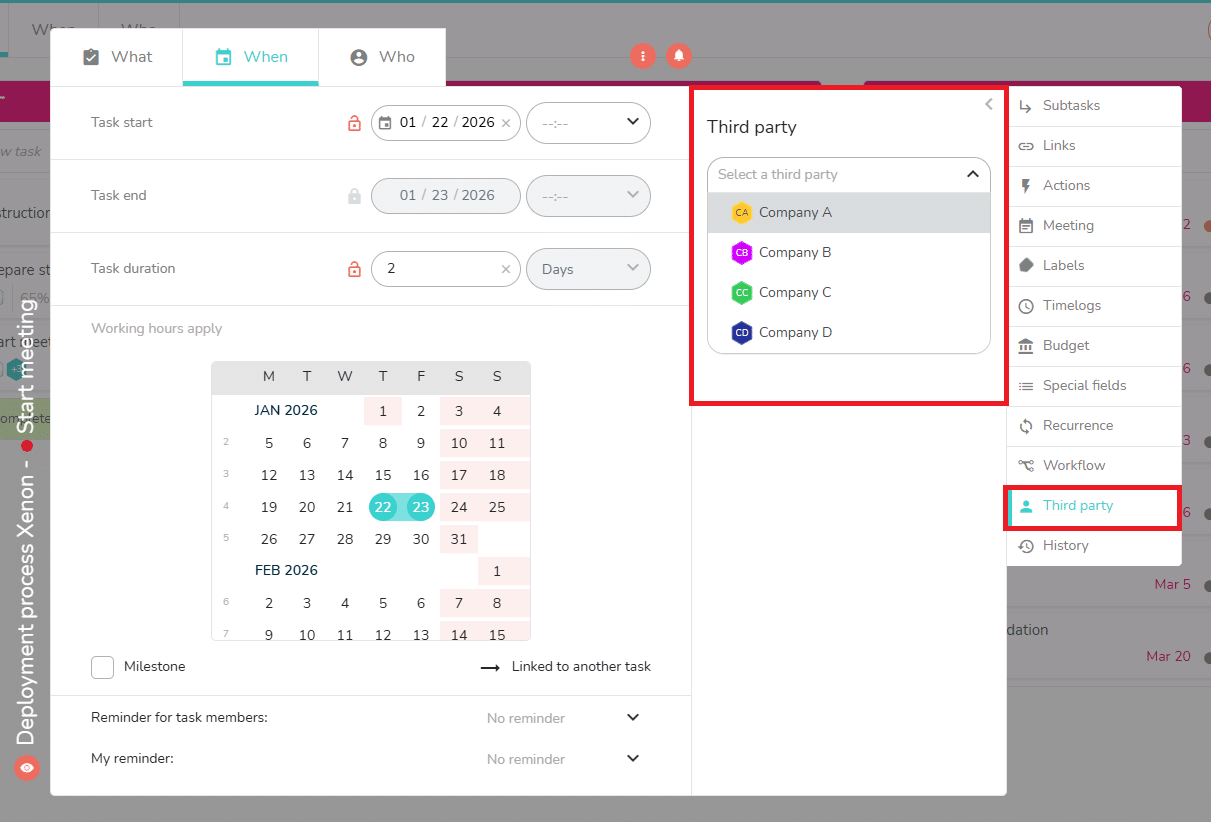 Choosing a third party for only a task