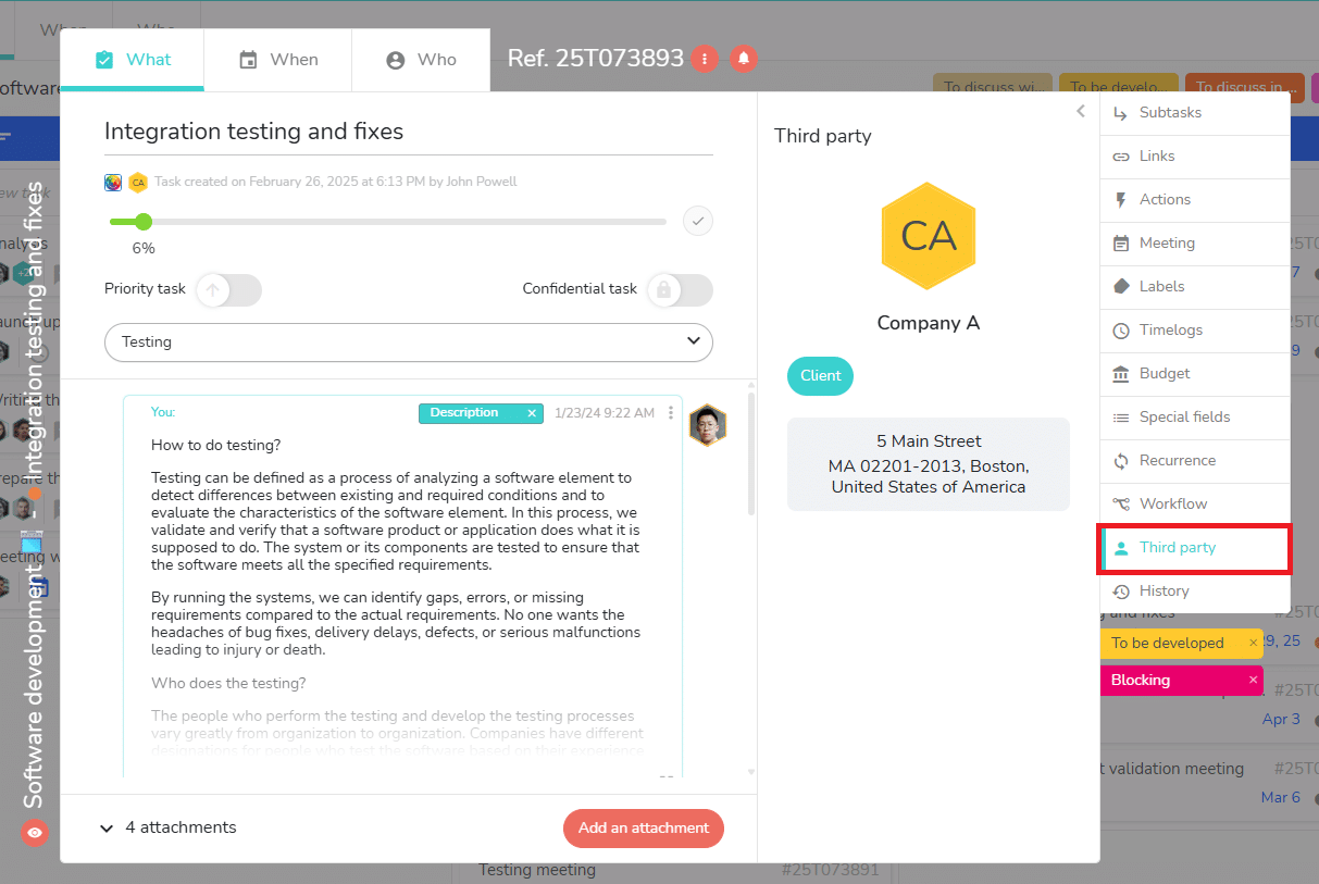 Displaying the third party of the project in the task
