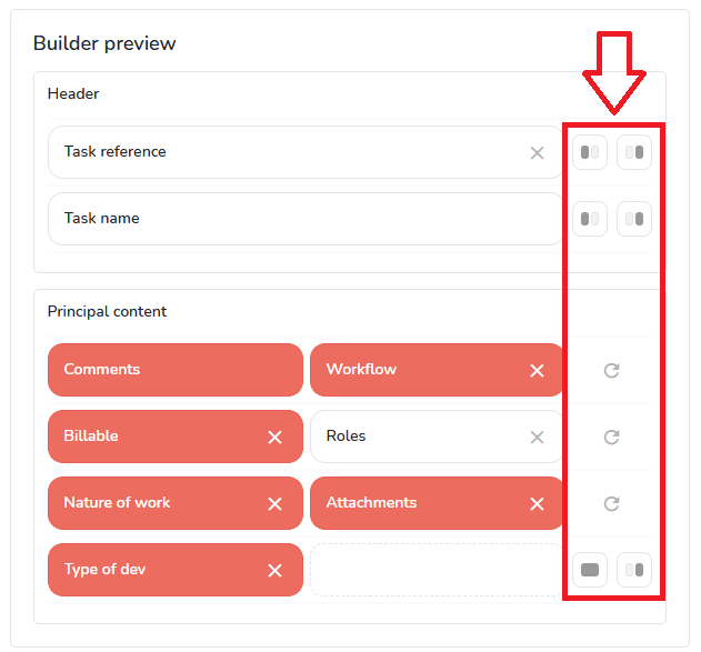 Organizing the 2 columns builder