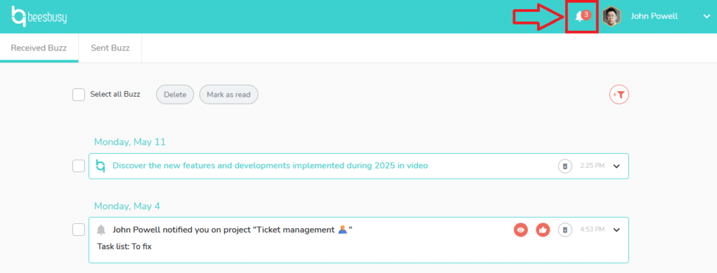 How to access the send and received buzzes in the portal