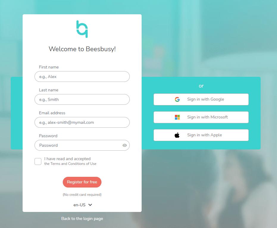 Besbusy account creation page through the portal