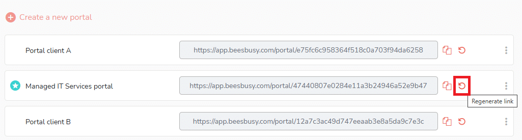 Button to regenerate a portal link