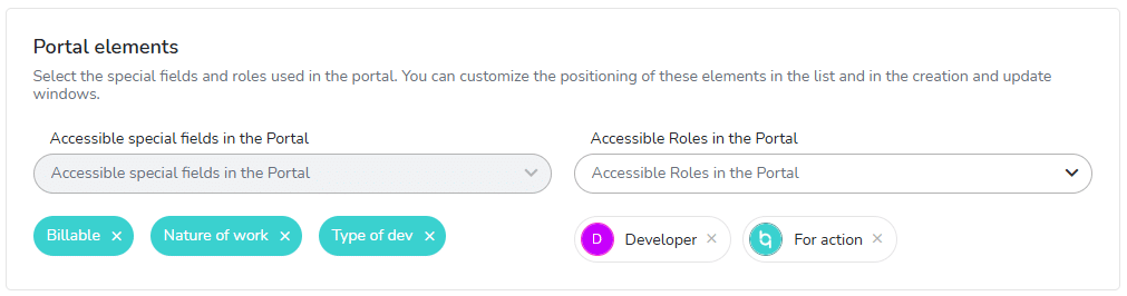 Special fields and roles added to the portal