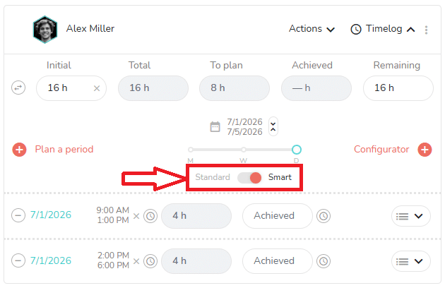 Toggle to choose between smart scheduling or standard scheduling