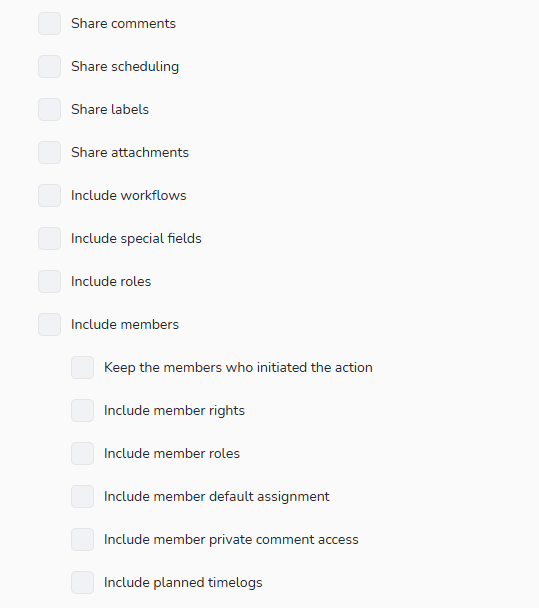 Items of the project that can be used for a template