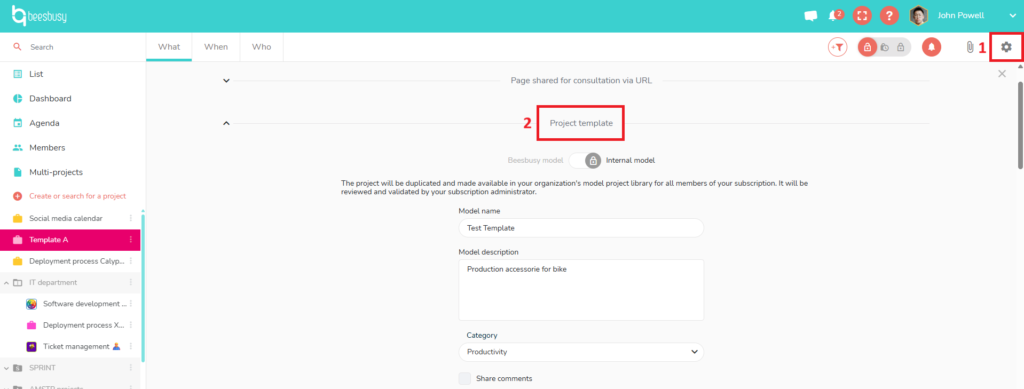 Where to ask for validation of your template in the project's settings
